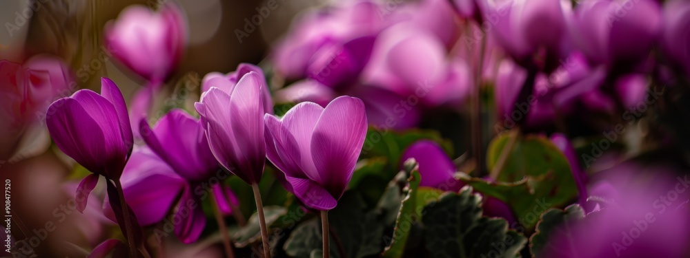A planter filled with purple flowers and green leaves, with a backdrop of more purple flowers A planter filled with purple flowers and green leaves, with a backdrop of more purple flowers