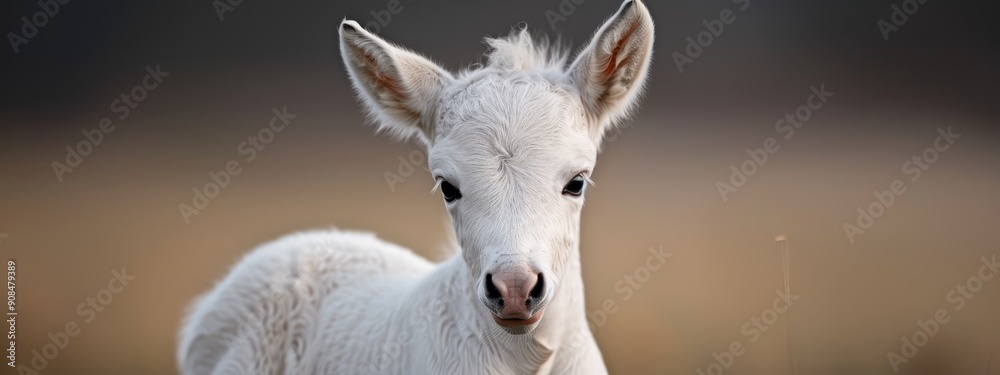 A tight shot of a white horse against a hazy backdrop, its features subtly defined The horse's image, particularly its face, displays gentle blurring A tight shot of a white horse against a hazy backdrop, its features subtly defined The horse's image, particularly its face, displays gentle blurring