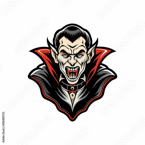 A classic vampire with a flowing cape and sharp fangs standing in a dark, gothic setting.