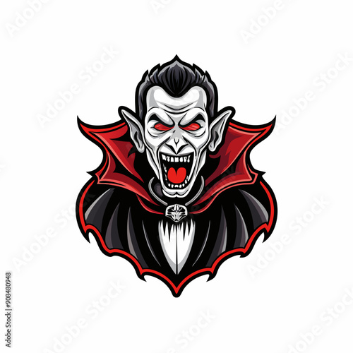 A classic vampire with a flowing cape and sharp fangs, standing in a dark and mysterious setting.