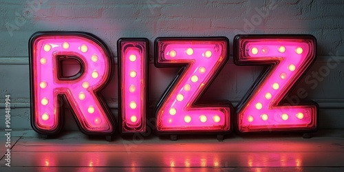 RIZZ Neon Sign: Vibrant Retro Glowing Letters for Trendy Decor photo