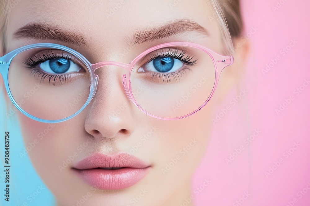 eyewear service pastel stock image with face and glasses eyewear service pastel stock image with face and glasses