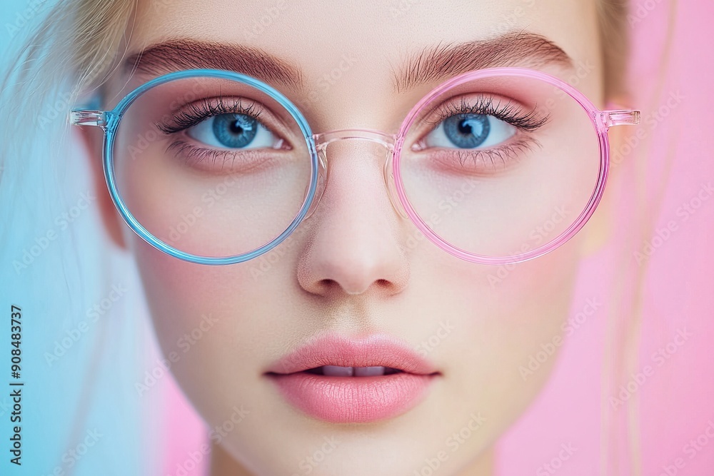eyewear service pastel stock image with face and glasses eyewear service pastel stock image with face and glasses