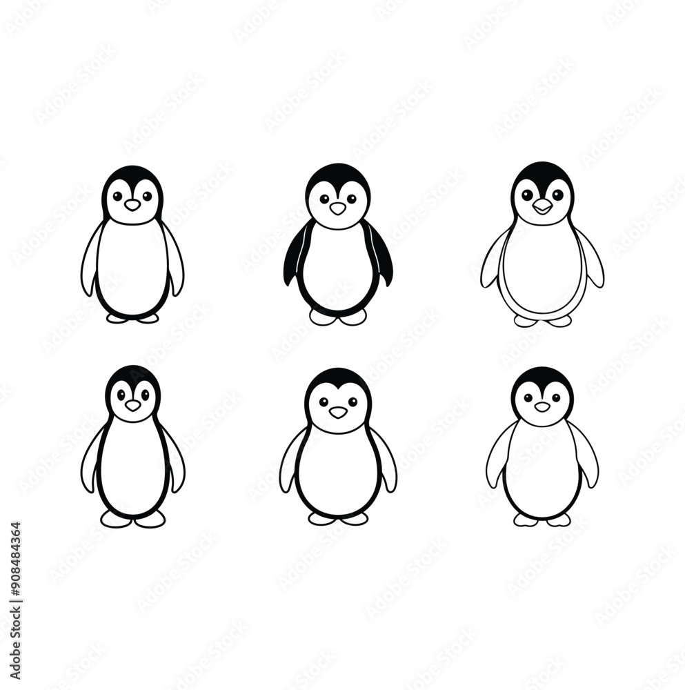cute cartoon penguin icon vector illustrations cute cartoon penguin icon vector illustrations