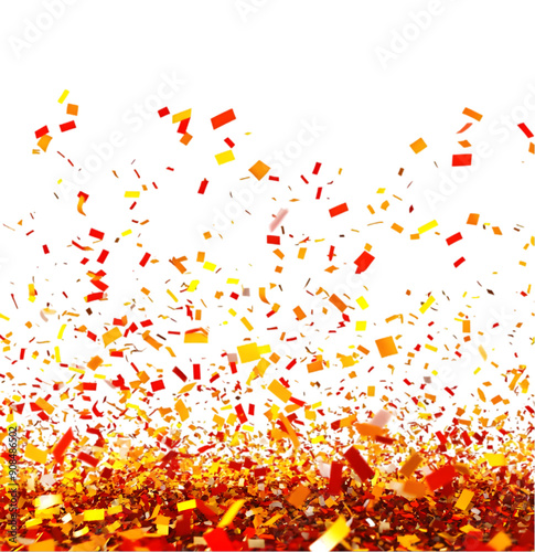 Super Bowl celebration confetti falling down isolated on transparent background. 