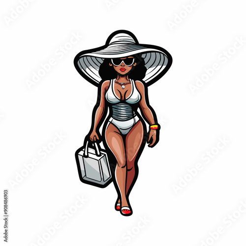 A glamorous woman basking in the sun, lounging by a pool in a sleek, modern one-piece swimsuit.