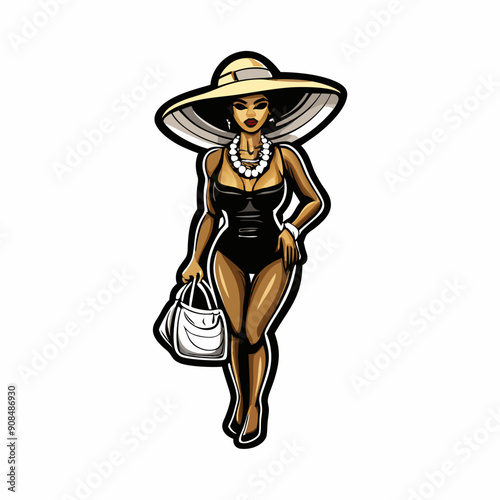 A glamorous woman, the epitome of poolside chic, basking in the sun wearing a sleek, form-fitting one-piece swimsuit.