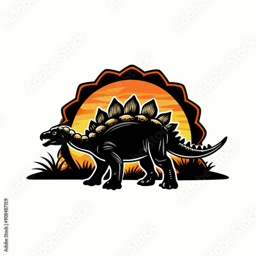 A silhouette of a stegosaurus with its distinctive plates.