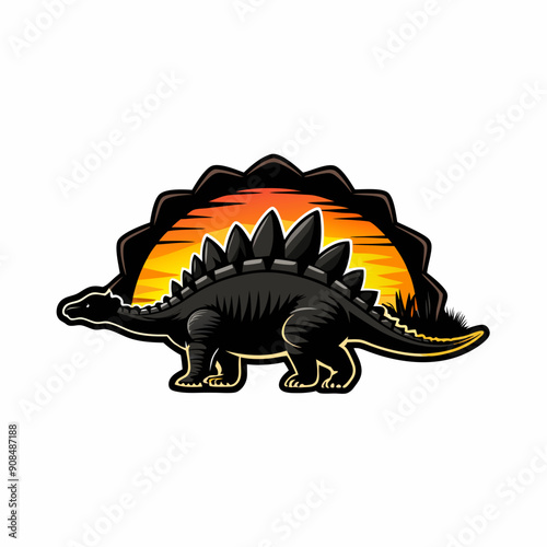 A silhouette of a stegosaurus with its distinctive plates.
