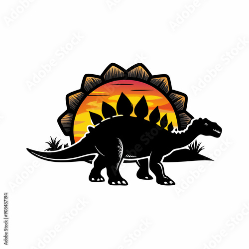 A silhouette of a stegosaurus with its distinctive plates, spikes, and tail.