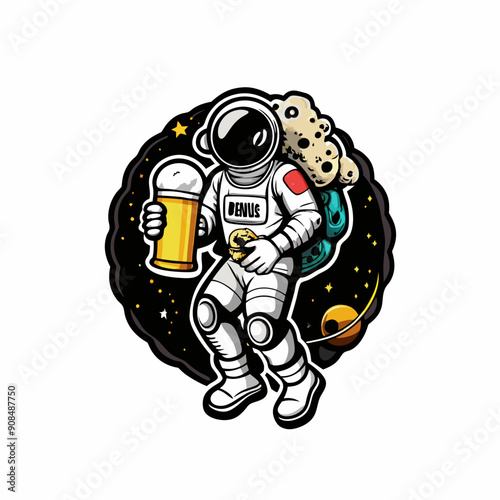 An astronaut standing on the moon, holding a large beer.