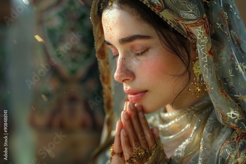 Mystical Portrait of a Woman in Prayer