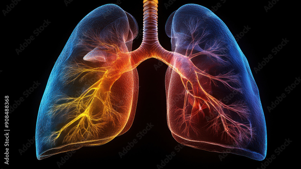 An educational diagram of healthy lungs used for medical presentations and teaching.