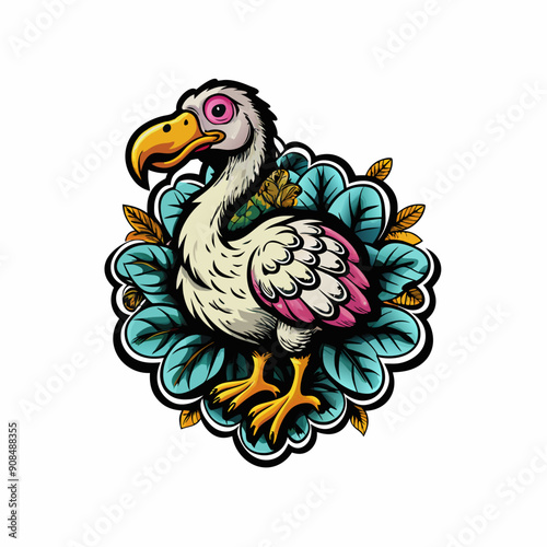 A whimsical tribute to the extinct dodo bird, featuring vibrant colors and playful elements.