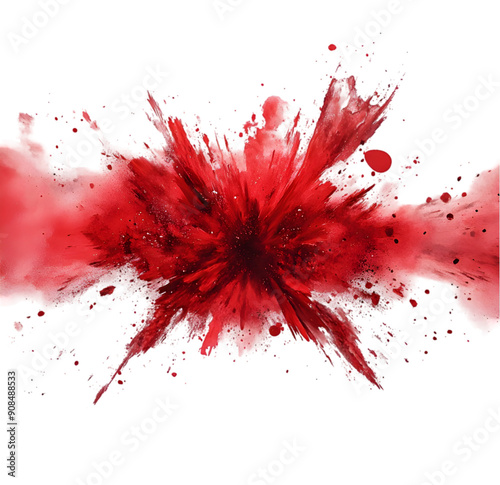 Red powder explosion cloud isolated on transparent background. 