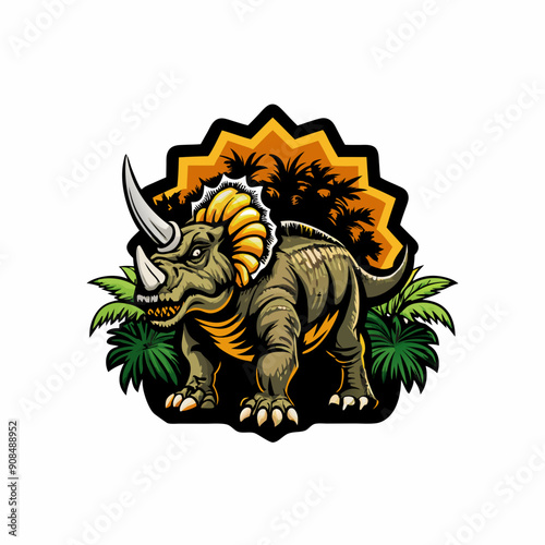 A triceratops in a defensive stance, showcasing its powerful horns and frill.