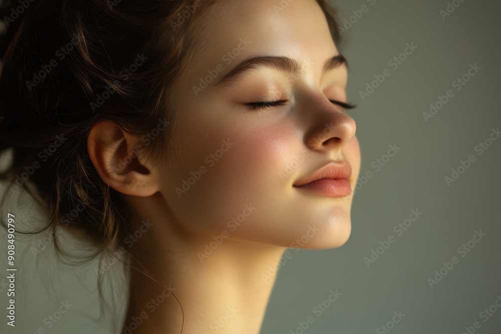 A close up of a girl's face with her eyes closed A close up of a girl's face with her eyes closed