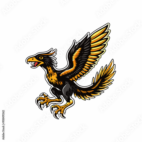 A detailed illustration of Archaeopteryx, an early bird-like dinosaur, showcasing its feathered wings, sharp teeth, and reptilian features.