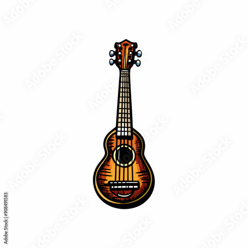 A close-up photo of a ukulele on a white background.