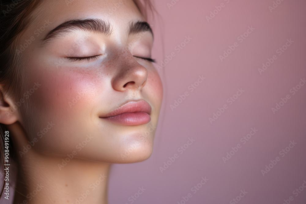 A close up of a girl's face with her eyes closed A close up of a girl's face with her eyes closed