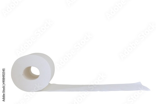 Billede på lærred Soft white tissue roll (toilet roll, loo roll, bog roll) unrolled, white backgro