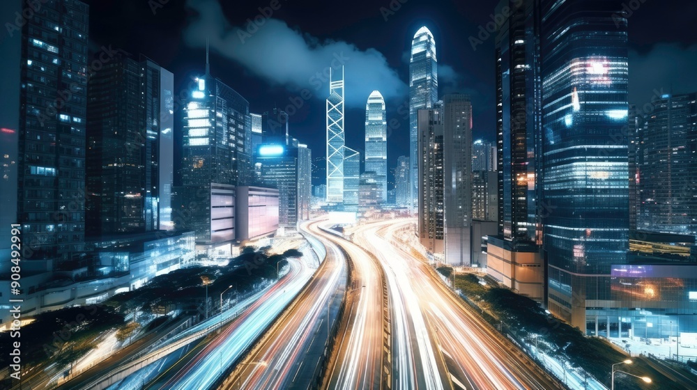 Fototapeta premium China's downtown core, with light trails.