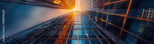 Wallpaper Mural A stunning view of skyscrapers with dramatic sunlight reflecting off glass surfaces, capturing urban architecture at its finest. Torontodigital.ca