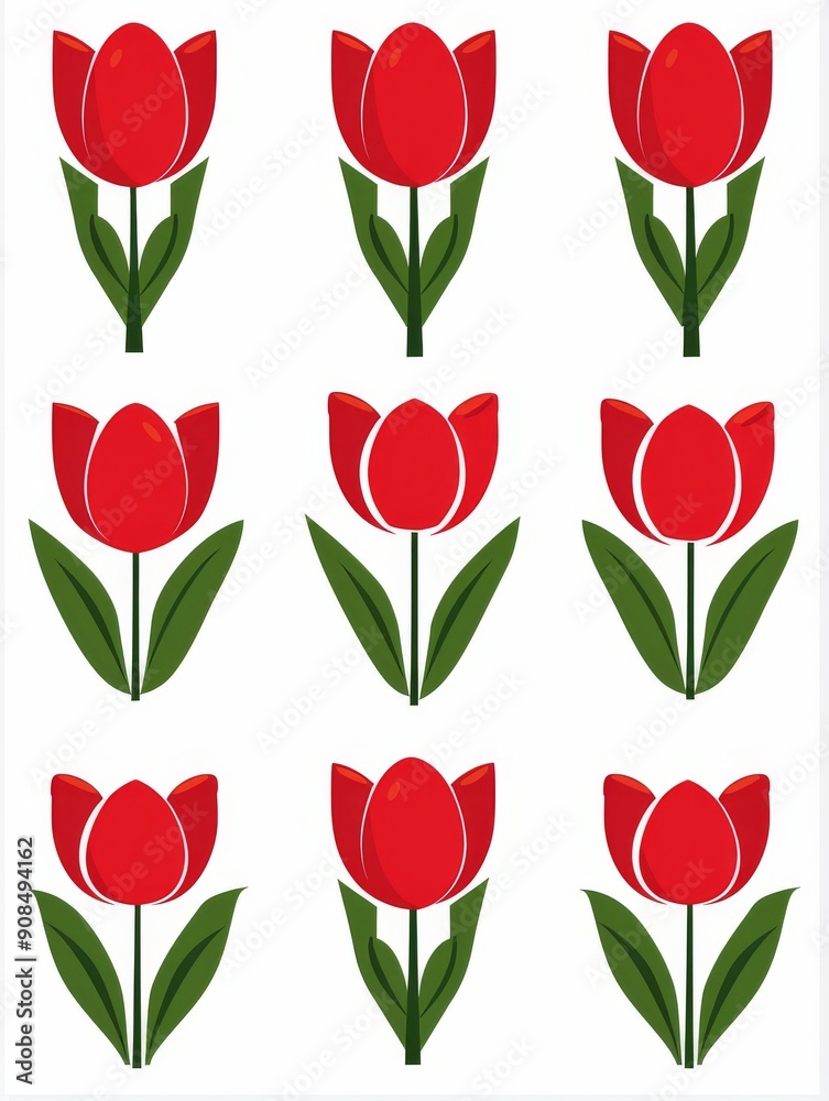 Obraz premium Collection of 2D and 3D Vector Flat Abstract Minimalistic Art of Flowers and Meadow Isolated on a White Background