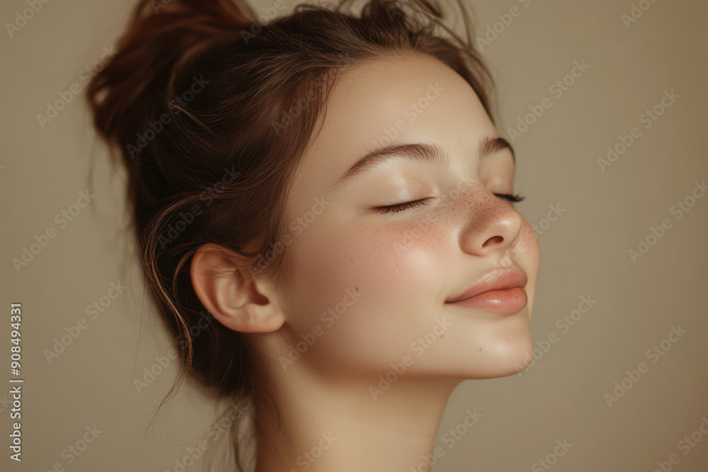 A close up of a girl's face with her eyes closed A close up of a girl's face with her eyes closed