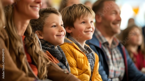 A family enjoys an event together.
