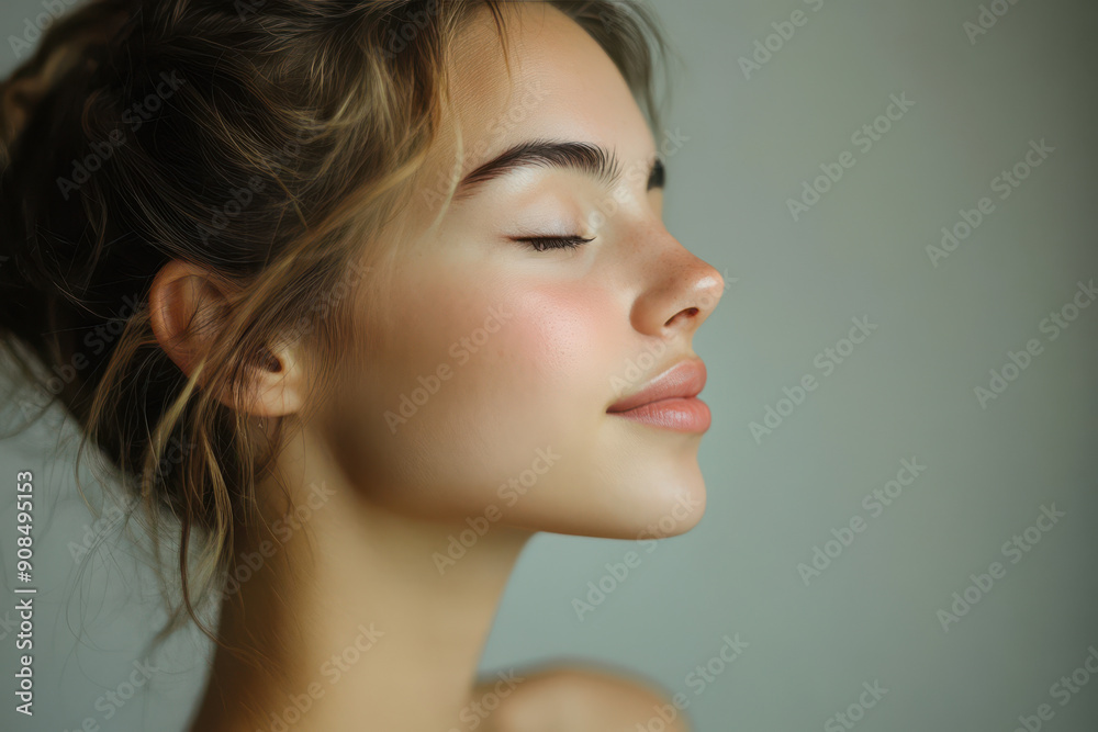 A close up of a girl's face with her eyes closed A close up of a girl's face with her eyes closed