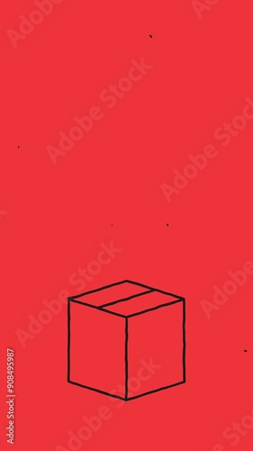 Vertical video with packaging box on red background. Background for text