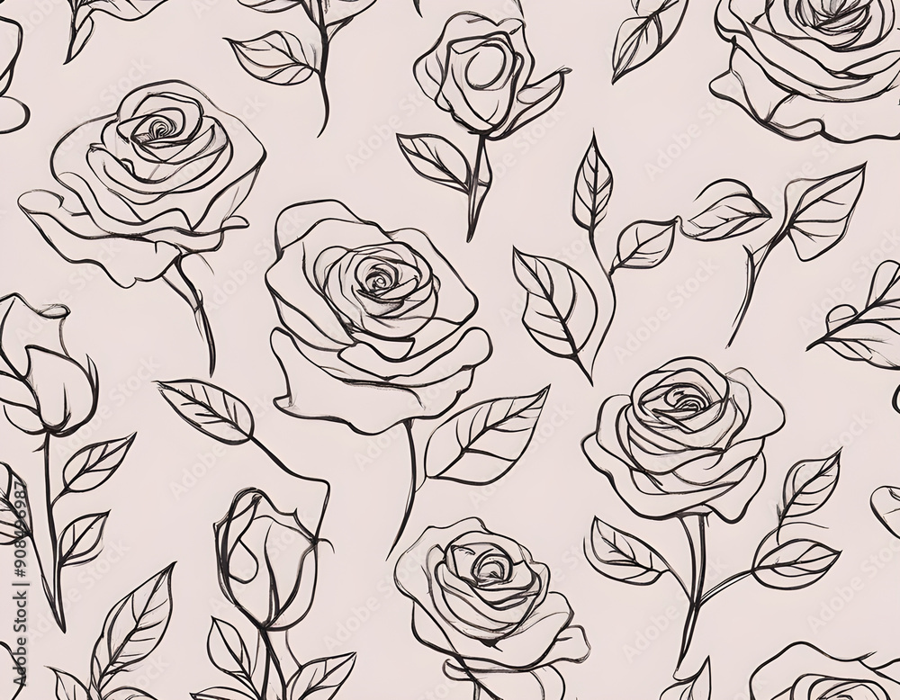 Simplicity seamless Vector set of hand drawn, single continuous line flowers, leaves background Simplicity seamless Vector set of hand drawn, single continuous line flowers, leaves background