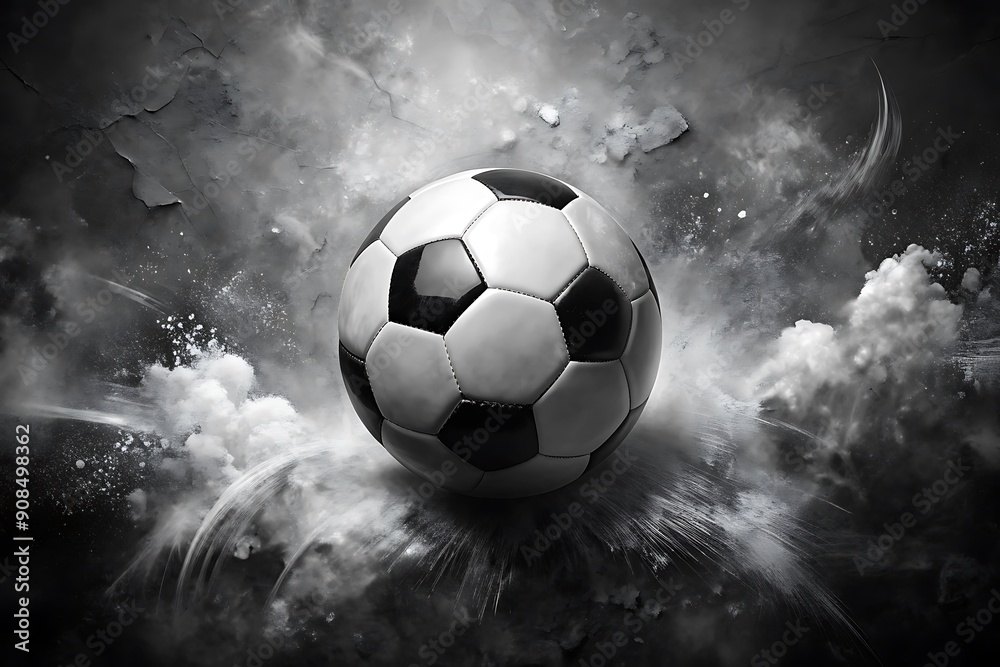 Fototapeta premium Soccer ball in a cloud of smoke.