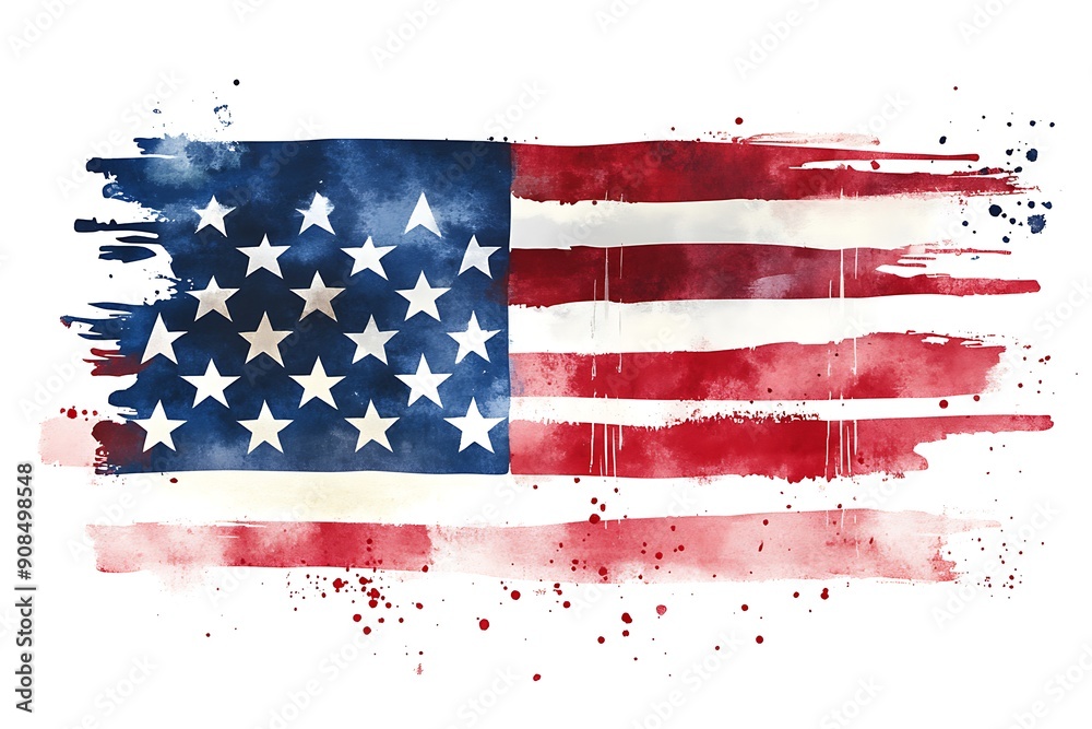 Grunge brush stroke with USA national flag. Style watercolor drawing. Grunge brush stroke with USA national flag. Style watercolor drawing.