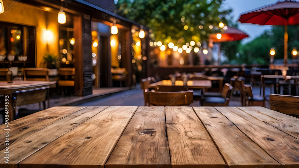 photo wooden table and blurred background of outdoor restaurant with bokeh light. High quality photo photo wooden table and blurred background of outdoor restaurant with bokeh light. High quality photo