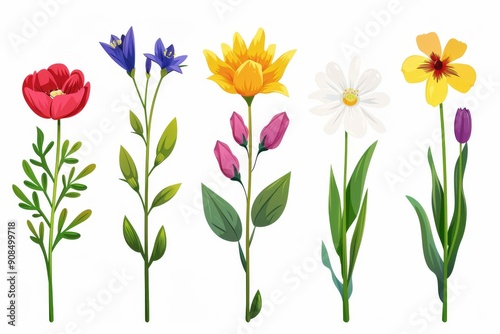 Wallpaper Mural Collection of 2D and 3D Vector Flat Abstract Minimalistic Art of Flowers and Meadow Isolated on a White Background Torontodigital.ca