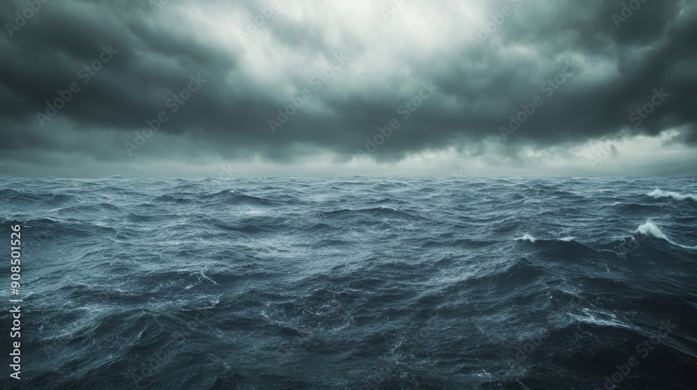 Churning waves reflect a moody sky filled with dark clouds, hinting at an approaching storm Churning waves reflect a moody sky filled with dark clouds, hinting at an approaching storm