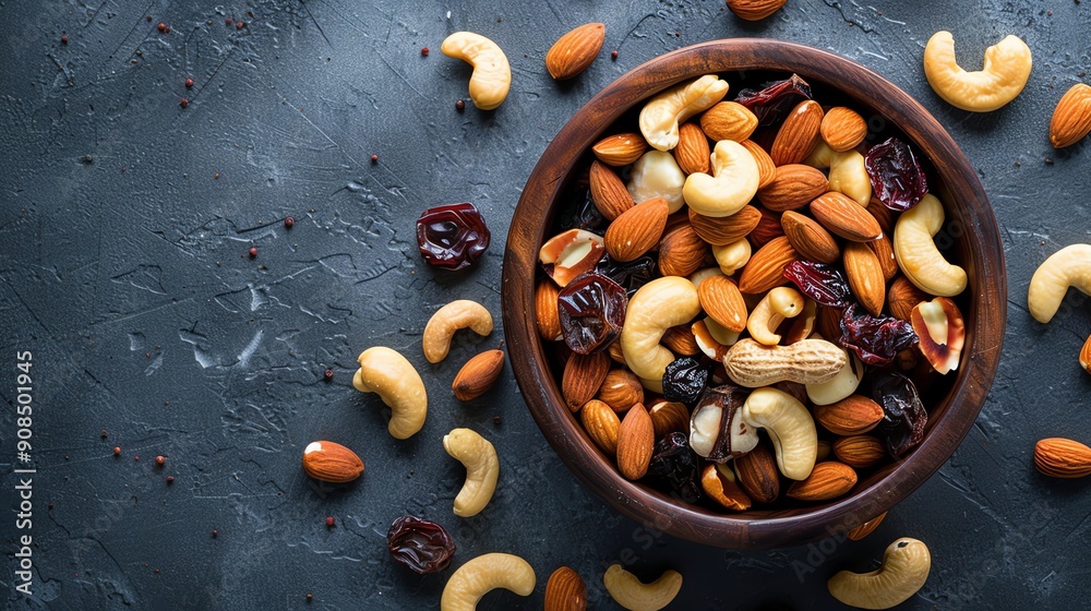 Fototapeta premium A bowl of mixed nuts and dried fruit.
