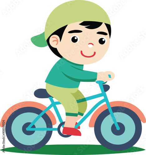 Boy riding a bicycle vector illustration high resolution printable can be use for sticker, wall art, card, t-shirt , social media, apparels and more