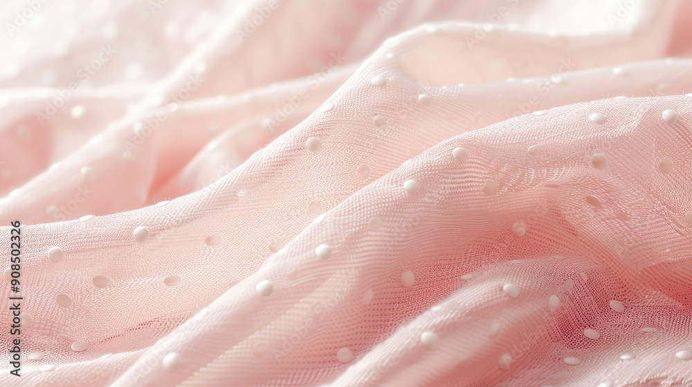 Close up of soft pink fabric with white dots. Close up of soft pink fabric with white dots.