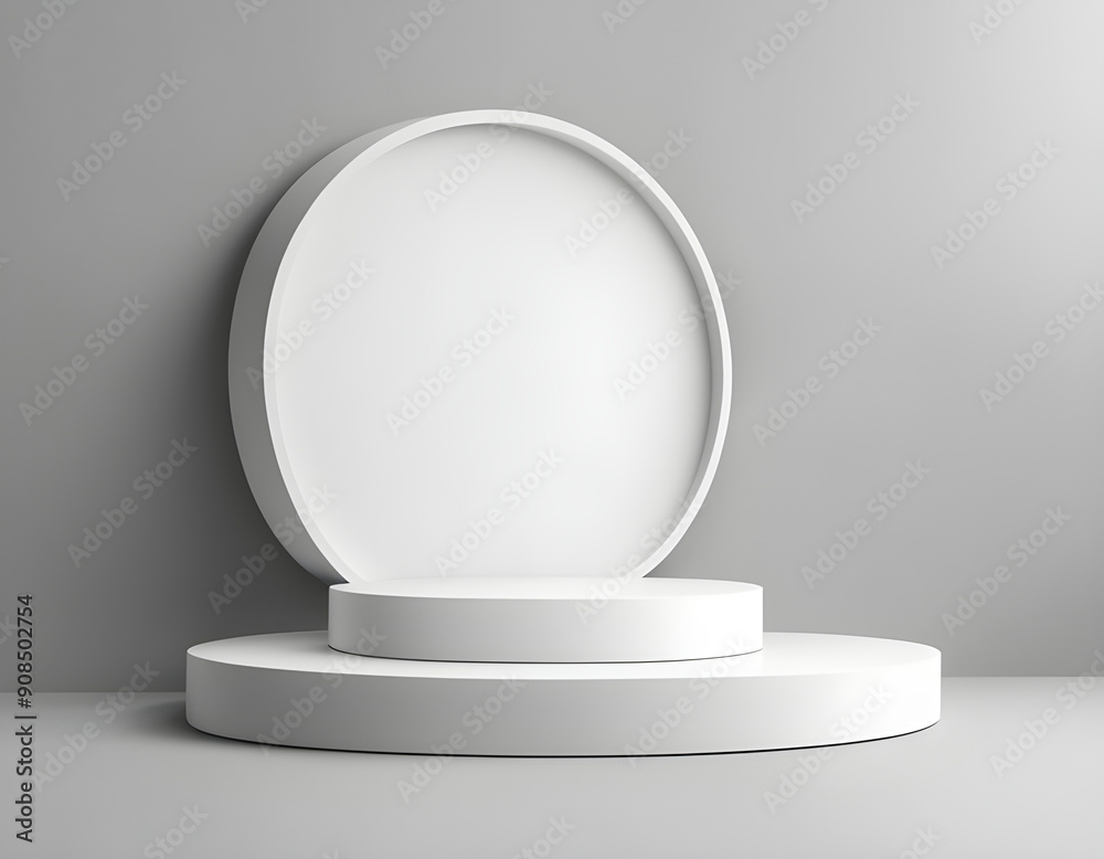 white round product podium step floating on the wall background. white round product podium step floating on the wall background.