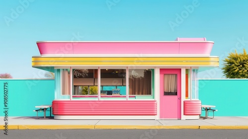 Googie architecture, futuristic style, focus on, mid-20th century, vibrant, composite, roadside diner photo