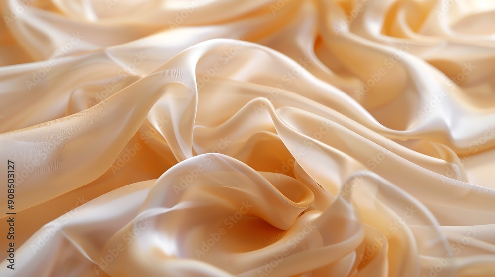 A close-up shot of soft, flowing, peach-colored fabric. A close-up shot of soft, flowing, peach-colored fabric.