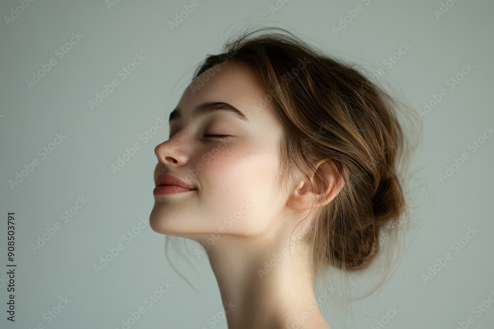 A close up of a girl's face with her eyes closed A close up of a girl's face with her eyes closed