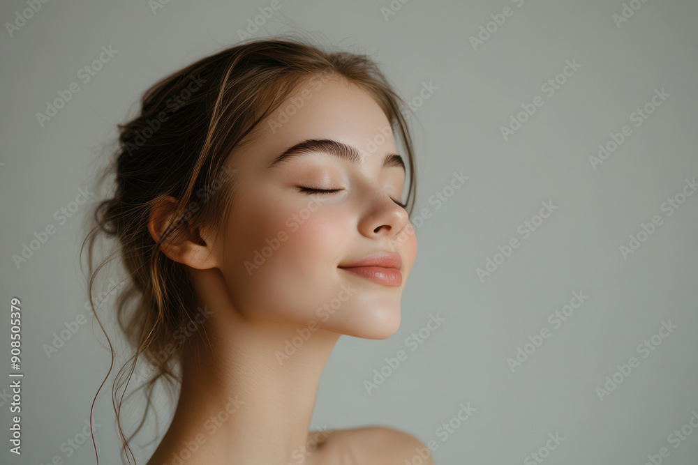 A close up of a girl's face with her eyes closed A close up of a girl's face with her eyes closed