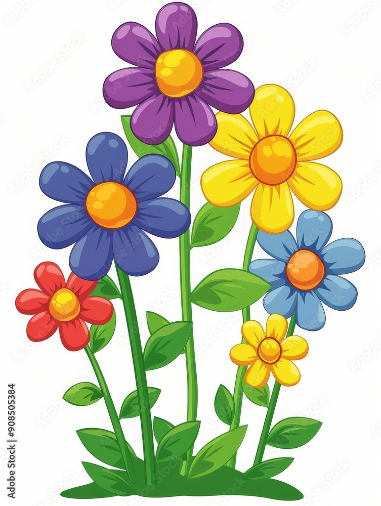 Fototapeta premium Collection of 2D and 3D Vector Flat Abstract Minimalistic Art of Flowers and Meadow Isolated on a White Background