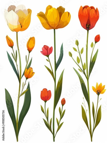 Wallpaper Mural Collection of 2D and 3D Vector Flat Abstract Minimalistic Art of Flowers and Meadow Isolated on a White Background Torontodigital.ca