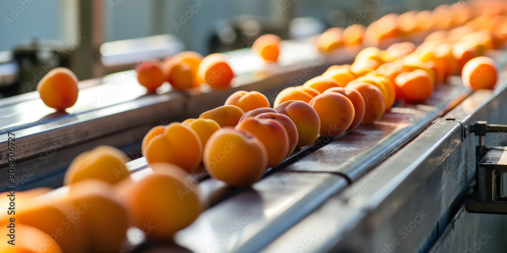 Automated Apricot Sorting on Conveyor Belt in Modern Processing Plant Automated Apricot Sorting on Conveyor Belt in Modern Processing Plant