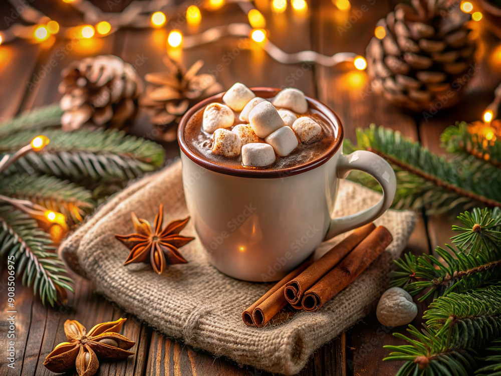 Rich, velvety hot chocolate with tiny marshmallows fills a cozy cup, evoking a warm, comforting winter atmosphere and inviting holiday relaxation in a snug setting. Rich, velvety hot chocolate with tiny marshmallows fills a cozy cup, evoking a warm, comforting winter atmosphere and inviting holiday relaxation in a snug setting.